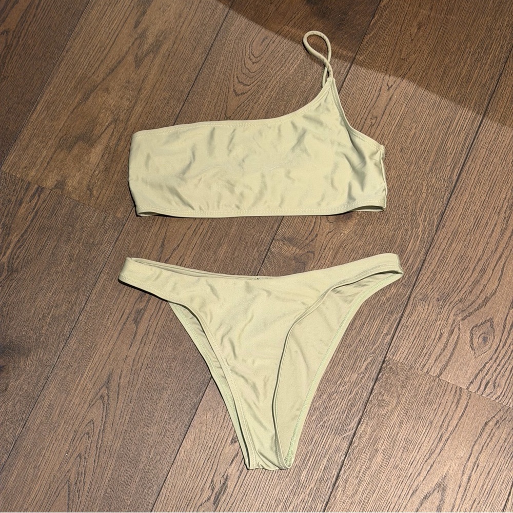 Josefine HJ x Na-Kd Asymmetric One-Shoulder Bikini Set in Sage Green